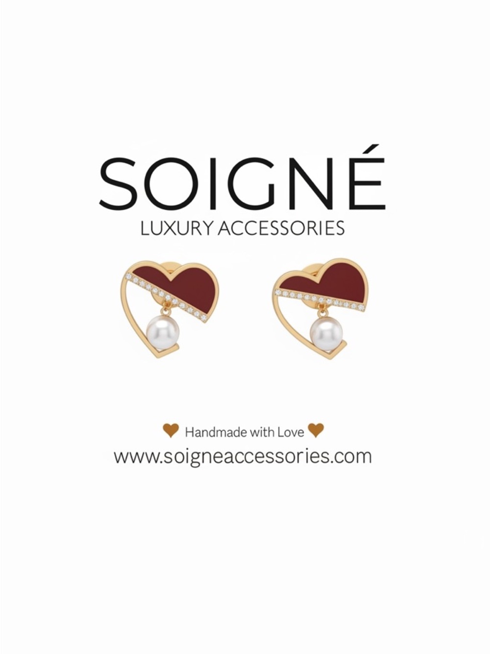 Soigné Heart Breaker Stud Earrings Red Enamel Pearl NWT